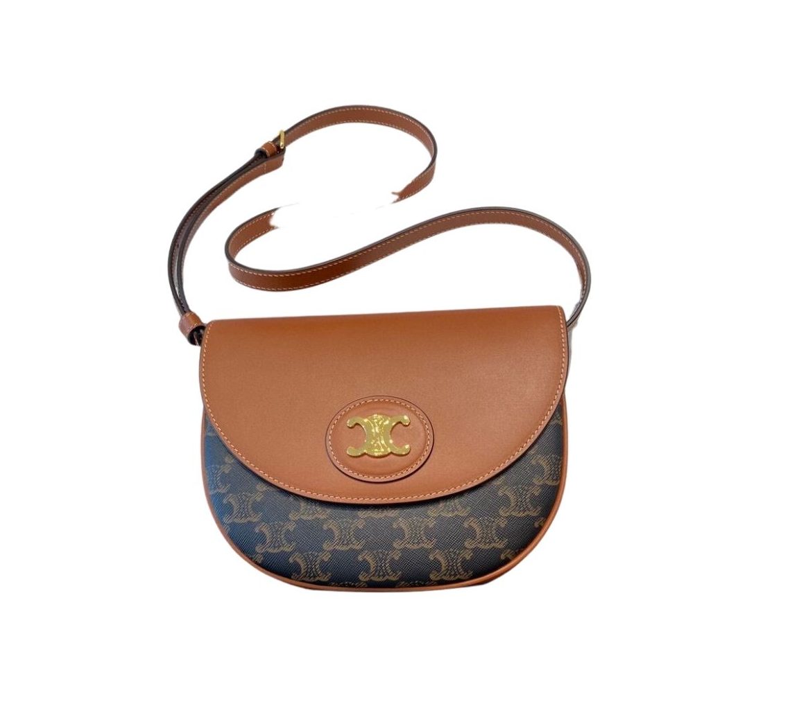 Ce1i*e Triomphe Saddle Bag In Canvas Brown For Women‎ 8.3in/21cm