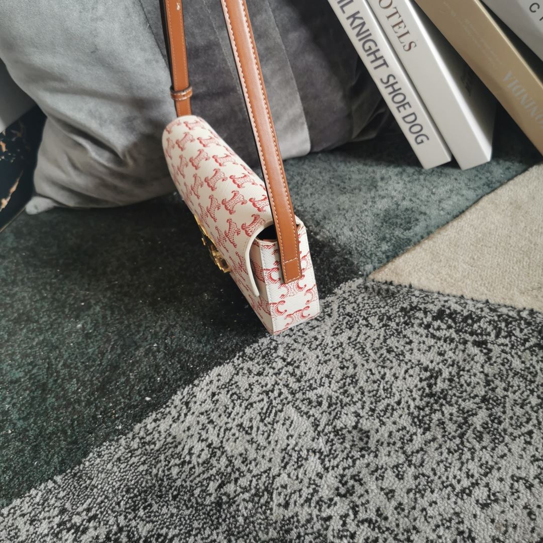 Ce1i*e Triomphe Shoulder Bag In Canvas Brown/ Light Yellow/White For Women‎ 8in/20cm 194142CUZ.04LU