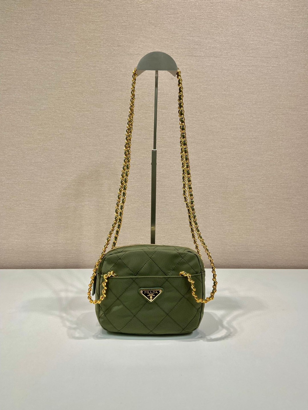 Pra*a Vintage Chain Rhombus Bag Brown/ Green Khaki For Women 7.5 in / 19 cm