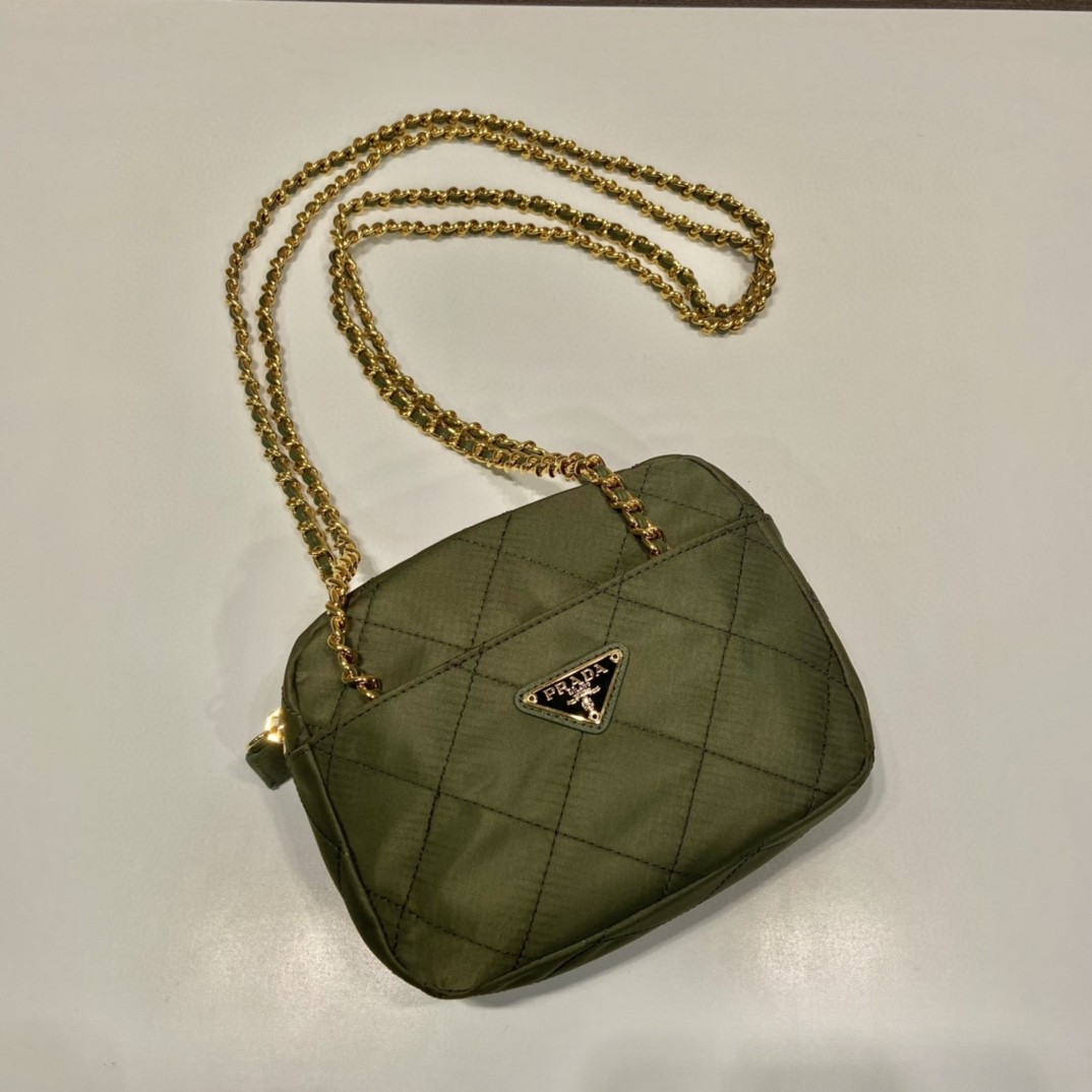 Pra*a Vintage Chain Rhombus Bag Brown/ Green Khaki For Women 7.5 in / 19 cm