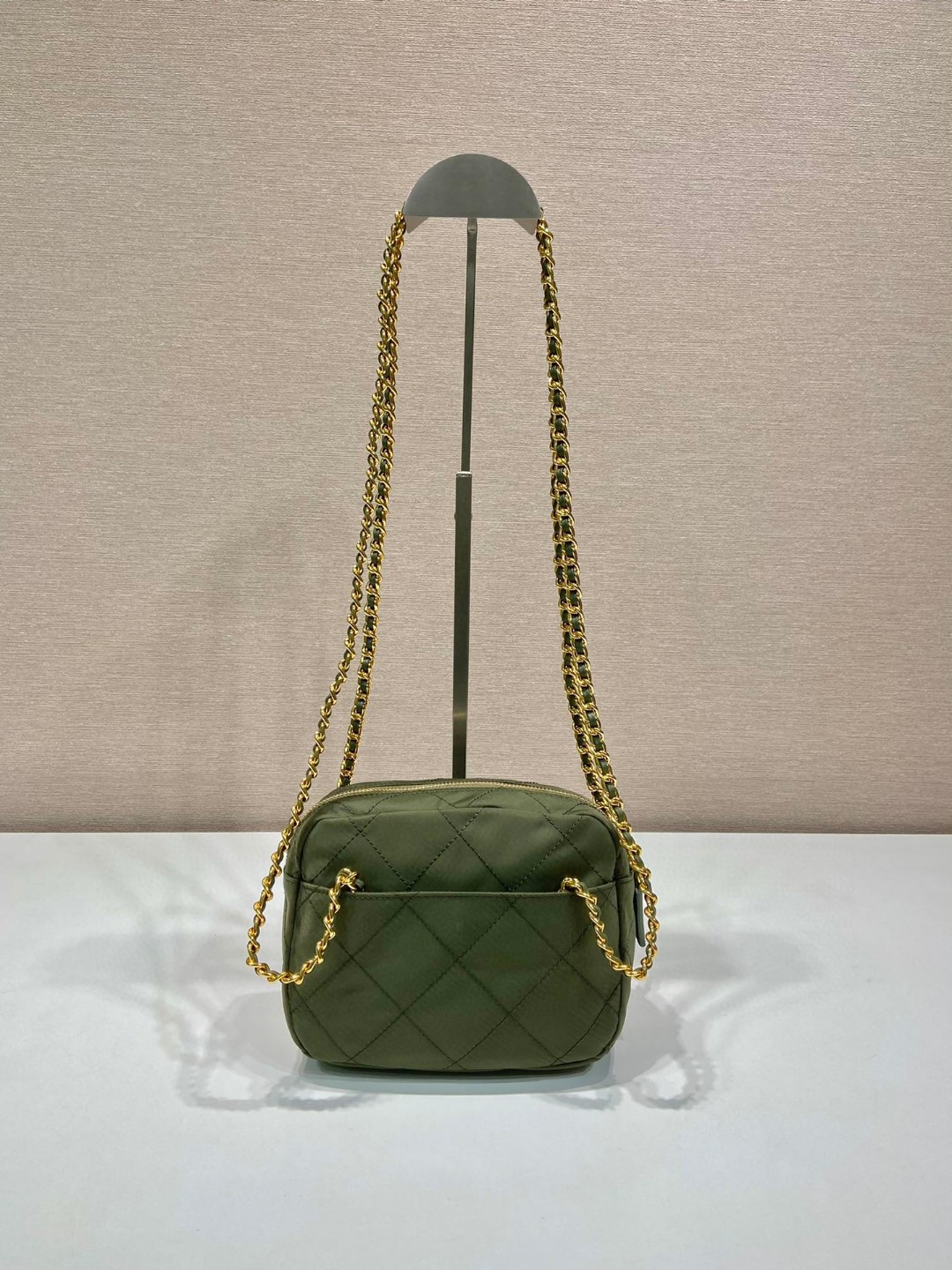 Pra*a Vintage Chain Rhombus Bag Brown/ Green Khaki For Women 7.5 in / 19 cm