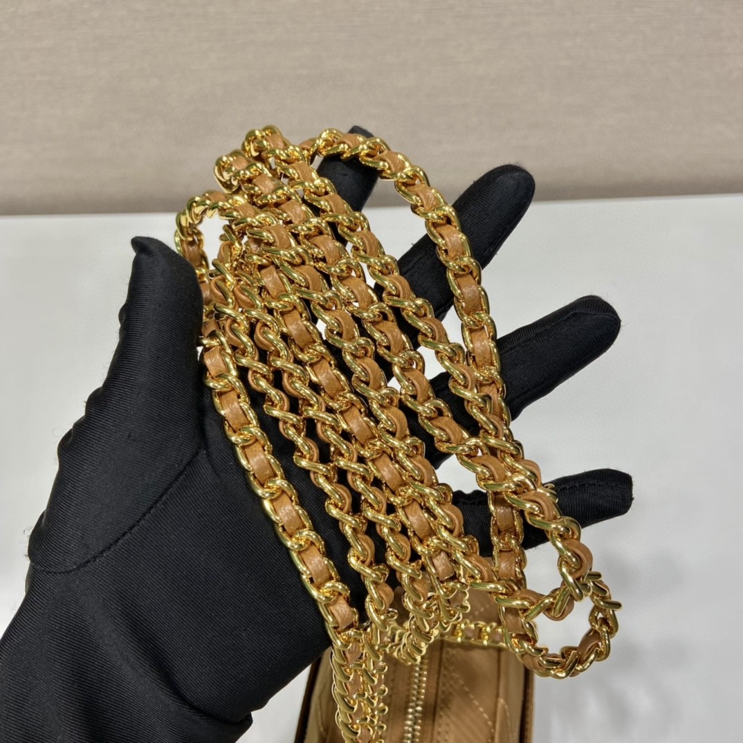 Pra*a Vintage Chain Rhombus Bag Brown/ Green Khaki For Women 7.5 in / 19 cm