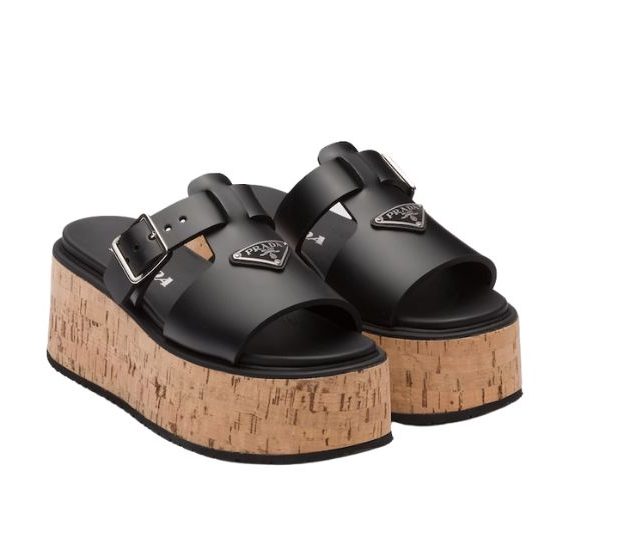 Pra*a Wedge Platform Sandals Black For Women 2.9 in/ 7.5 cm 1XX641_3LLP_F0002_F_075