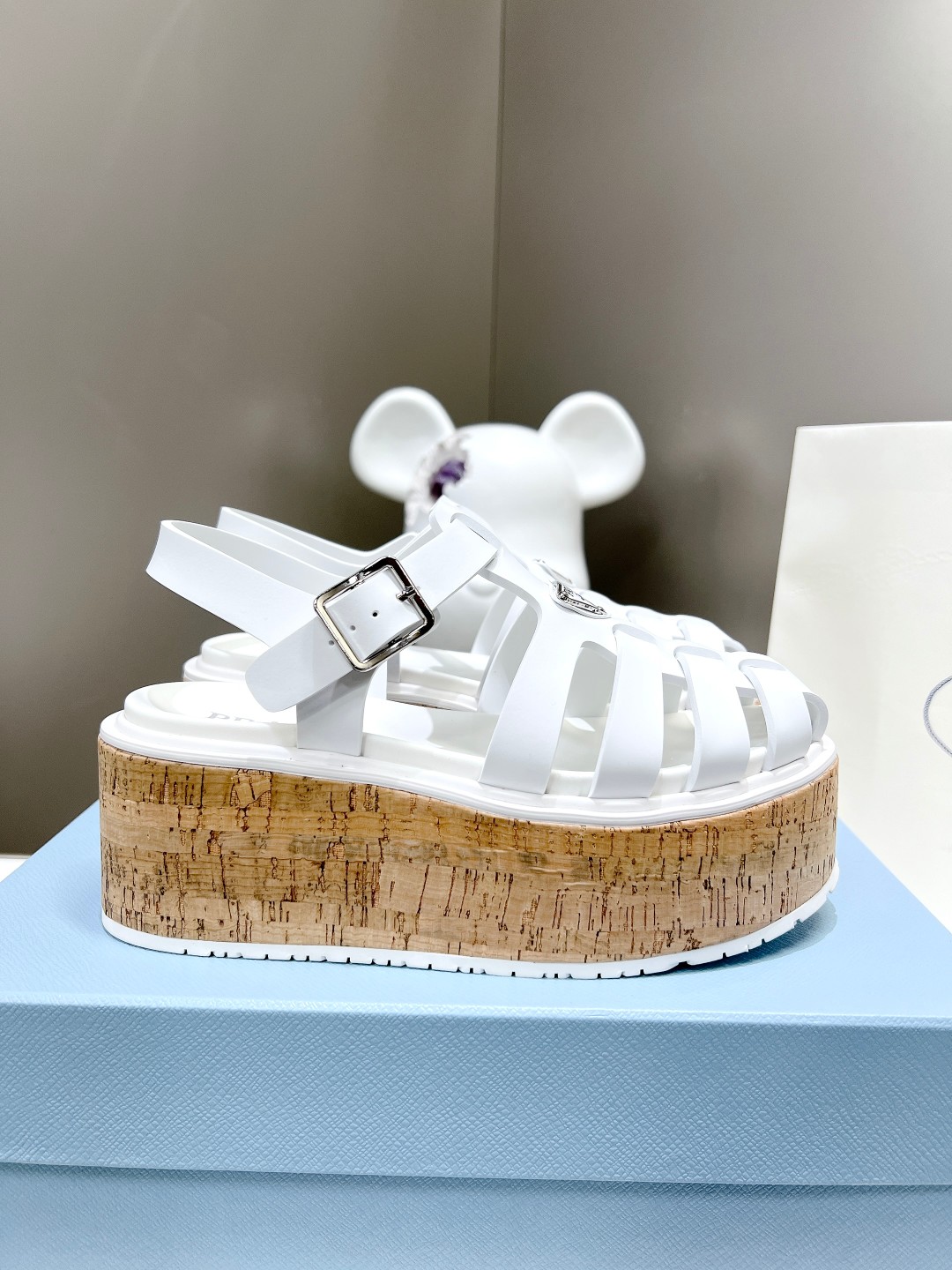 Pra*a Wedge Platform Sandals White For Women 2.9 in/ 7.5cm 1X853M_3LLP_F0009_F_B075