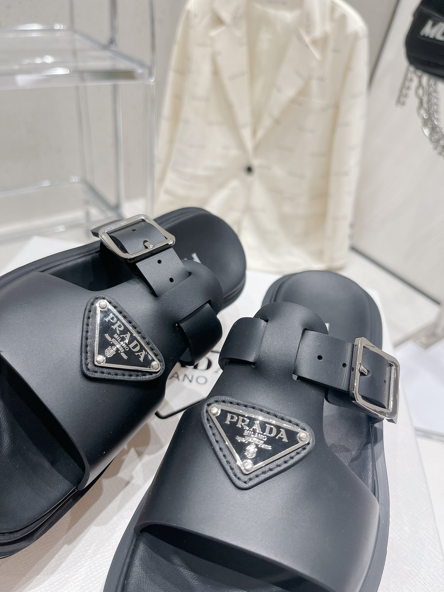 Pra*a Wedge Platform Sandals Black For Women 2.9 in/ 7.5 cm 1XX641_3LLP_F0002_F_075