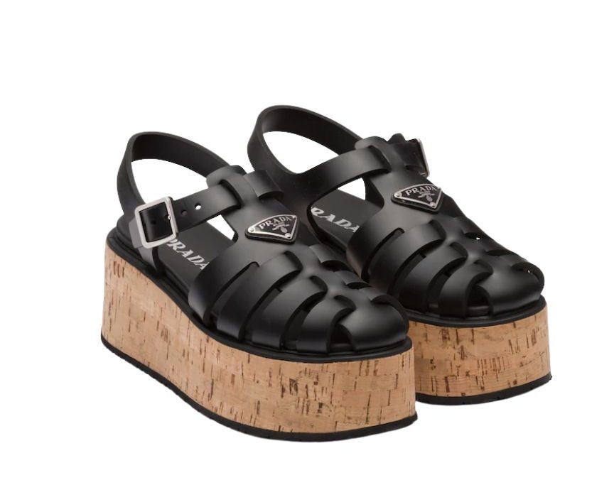 Pra*a Wedge Platform Sandals Black For Women 2.9 in/ 7.5cm 1X853M_3LLP_F0002_F_B075