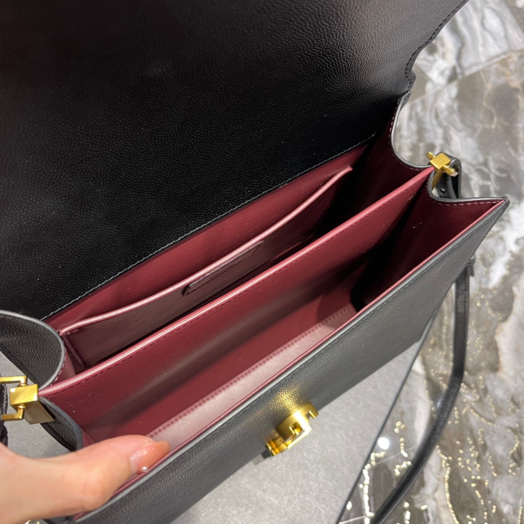 Sa1nt Lau*nt Cassandra Medium Top Handle Bag Black/Brown For Women‎ 9.6in/24.5cm 623931BOW0W1000