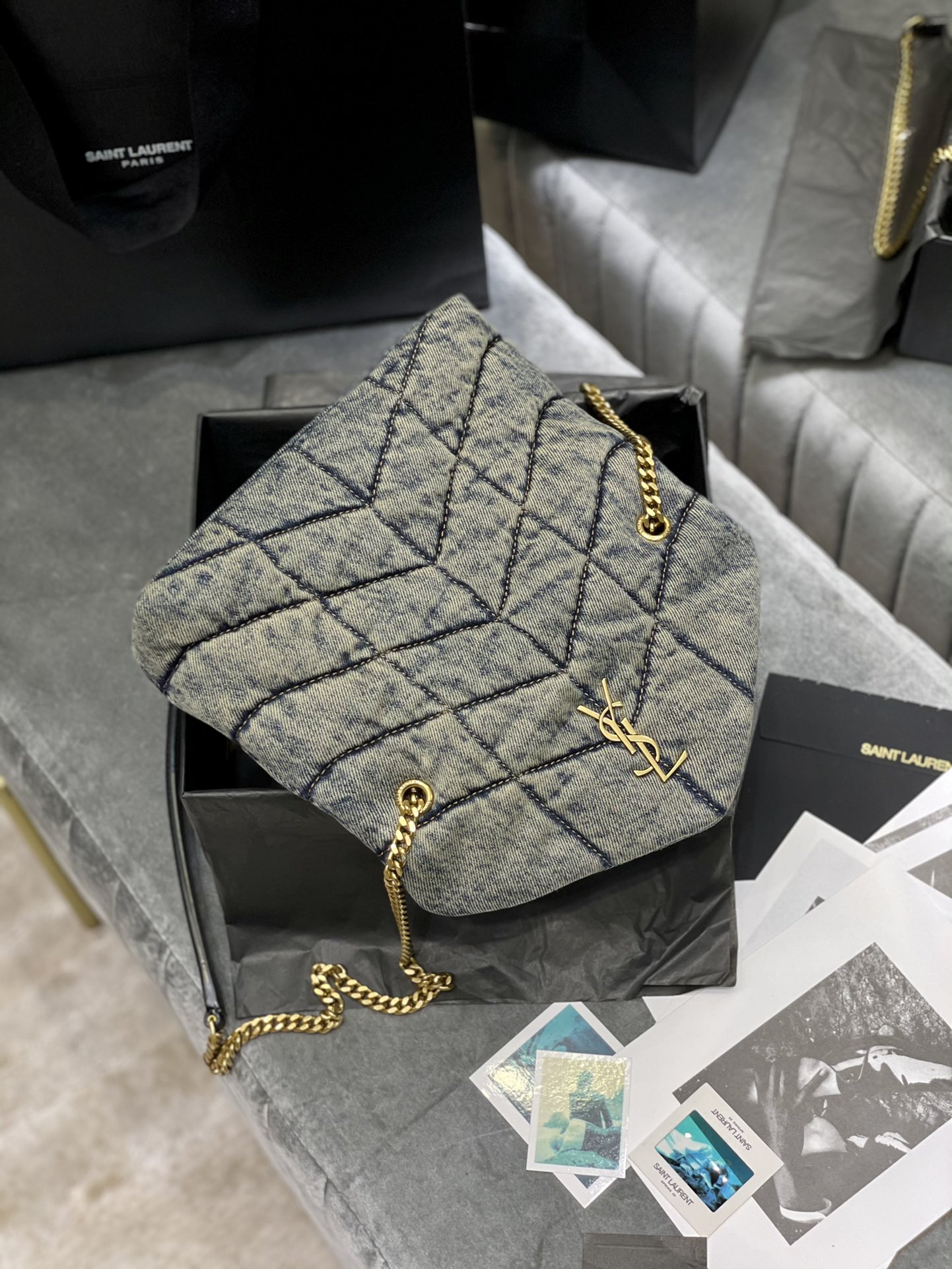 Sa1nt Lau*nt Puffer Toy Bag Grey For Women‎ 9in/23cm