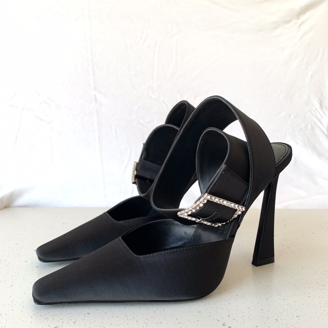 Sa1nt Lau*nt Fanny Slingback Pumps In Crepe Satin Black For Women 7176081UU001000