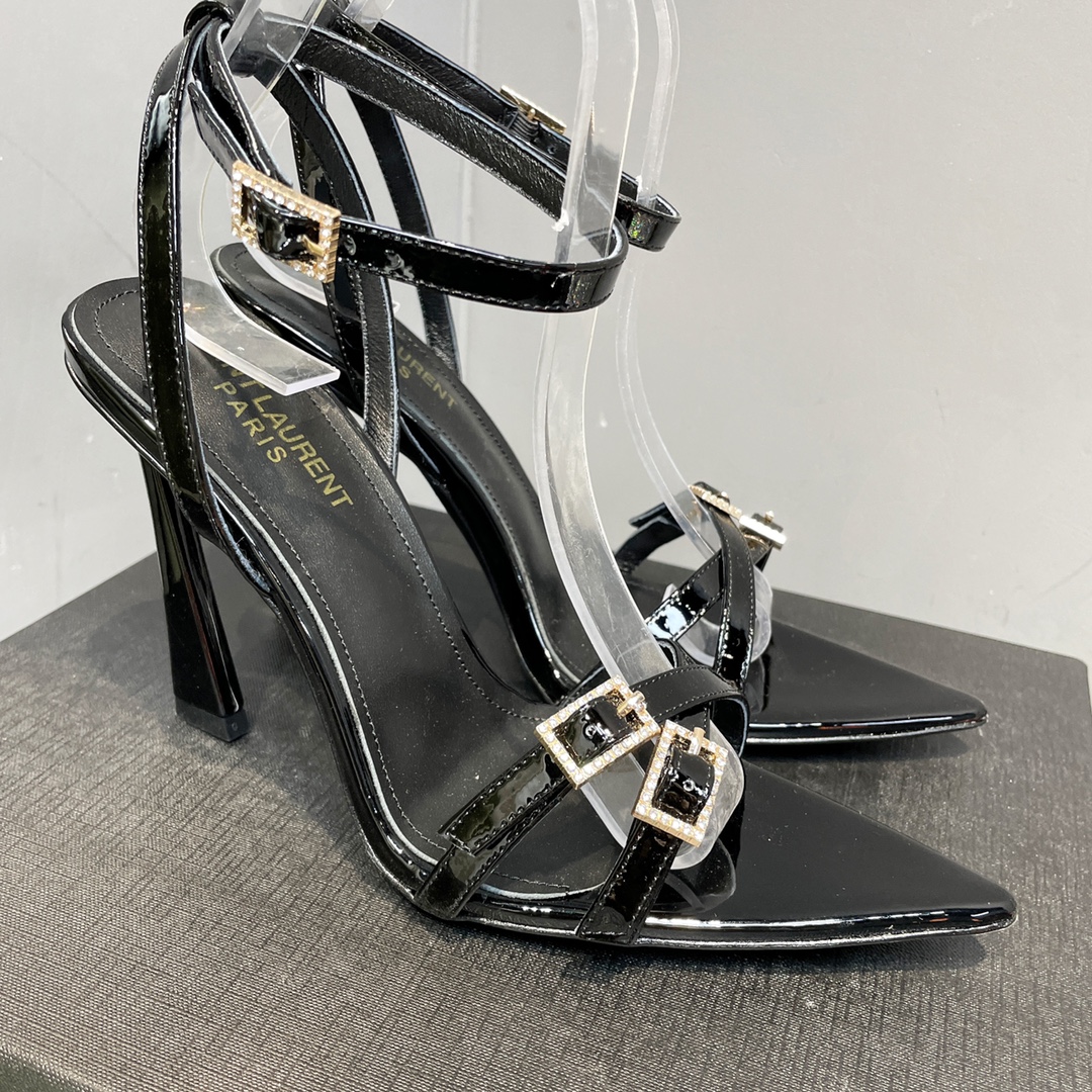 Sa1nt Lau*nt Lila Sandals In Patent Black For Women