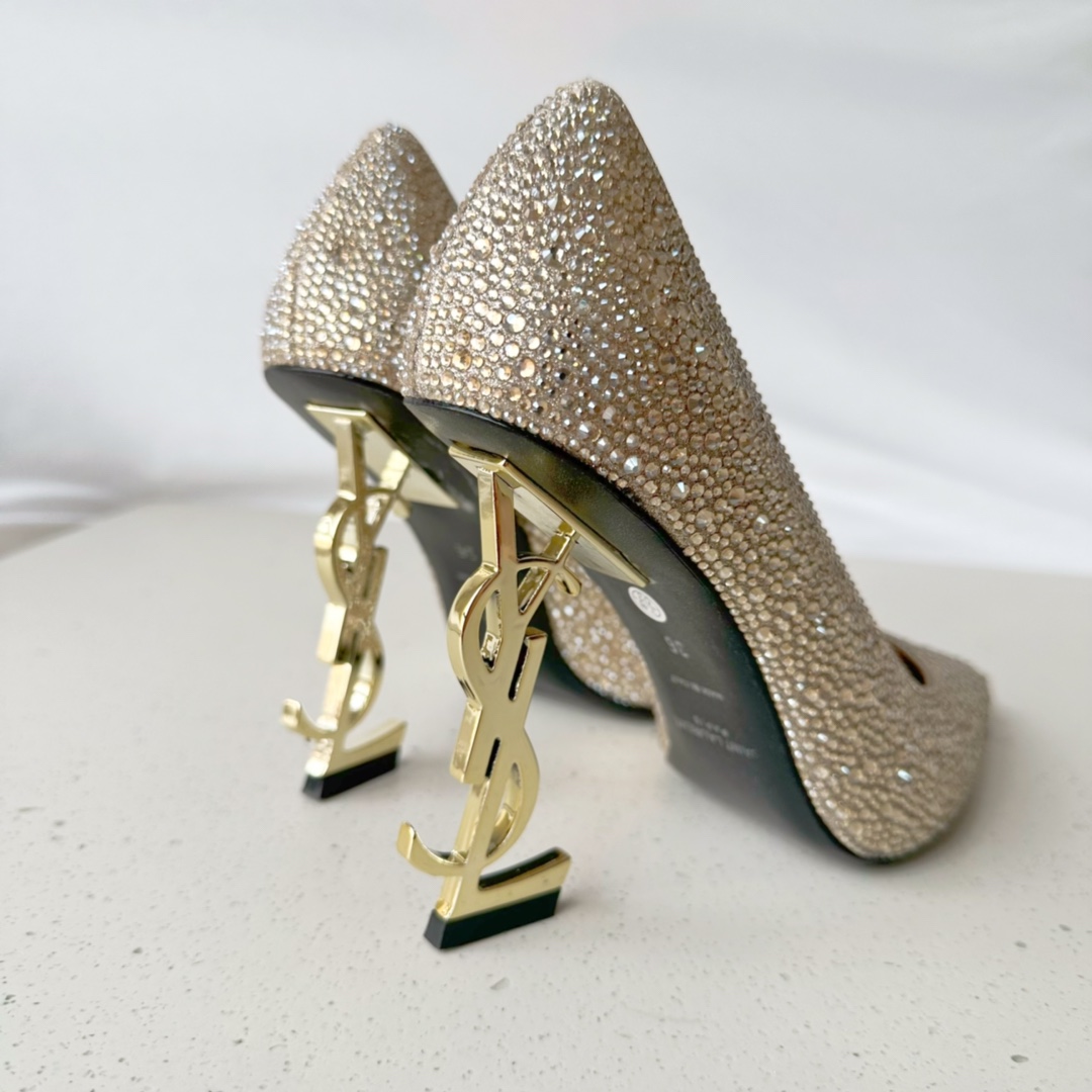 Sa1nt Lau*nt Opyum Pumps In Rhinestones Gold For Women