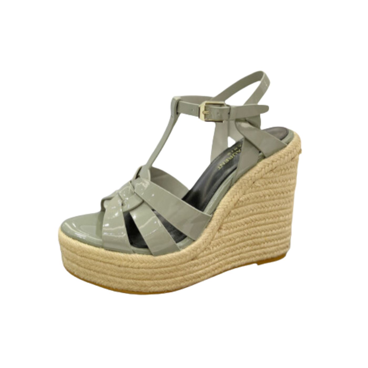 Sa1nt Lau*nt Tribute Espadrilles In Patent Green Khaki For Women