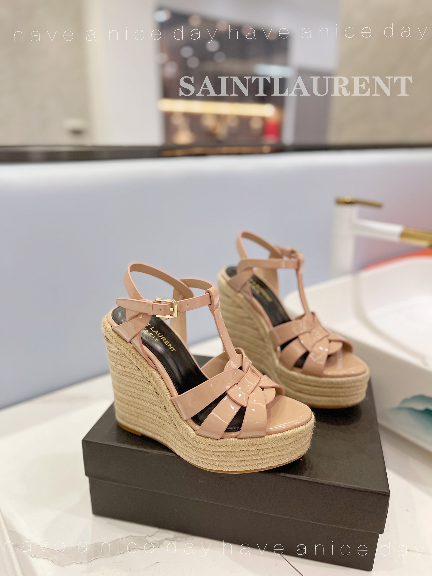 Sa1nt Lau*nt Tribute Espadrilles In Patent Beige For Women