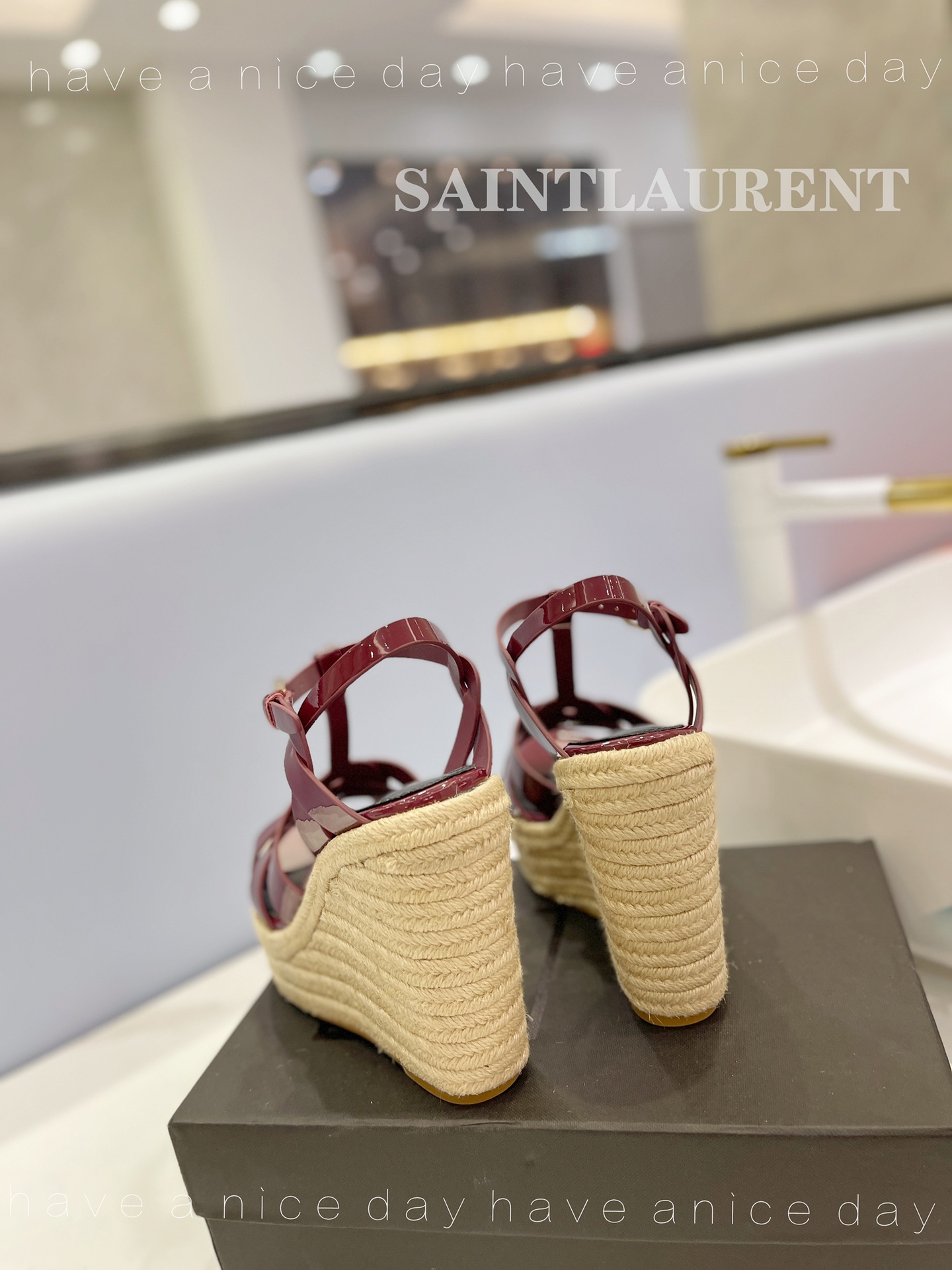 Sa1nt Lau*nt Tribute Espadrilles In Patent Burgundy For Women
