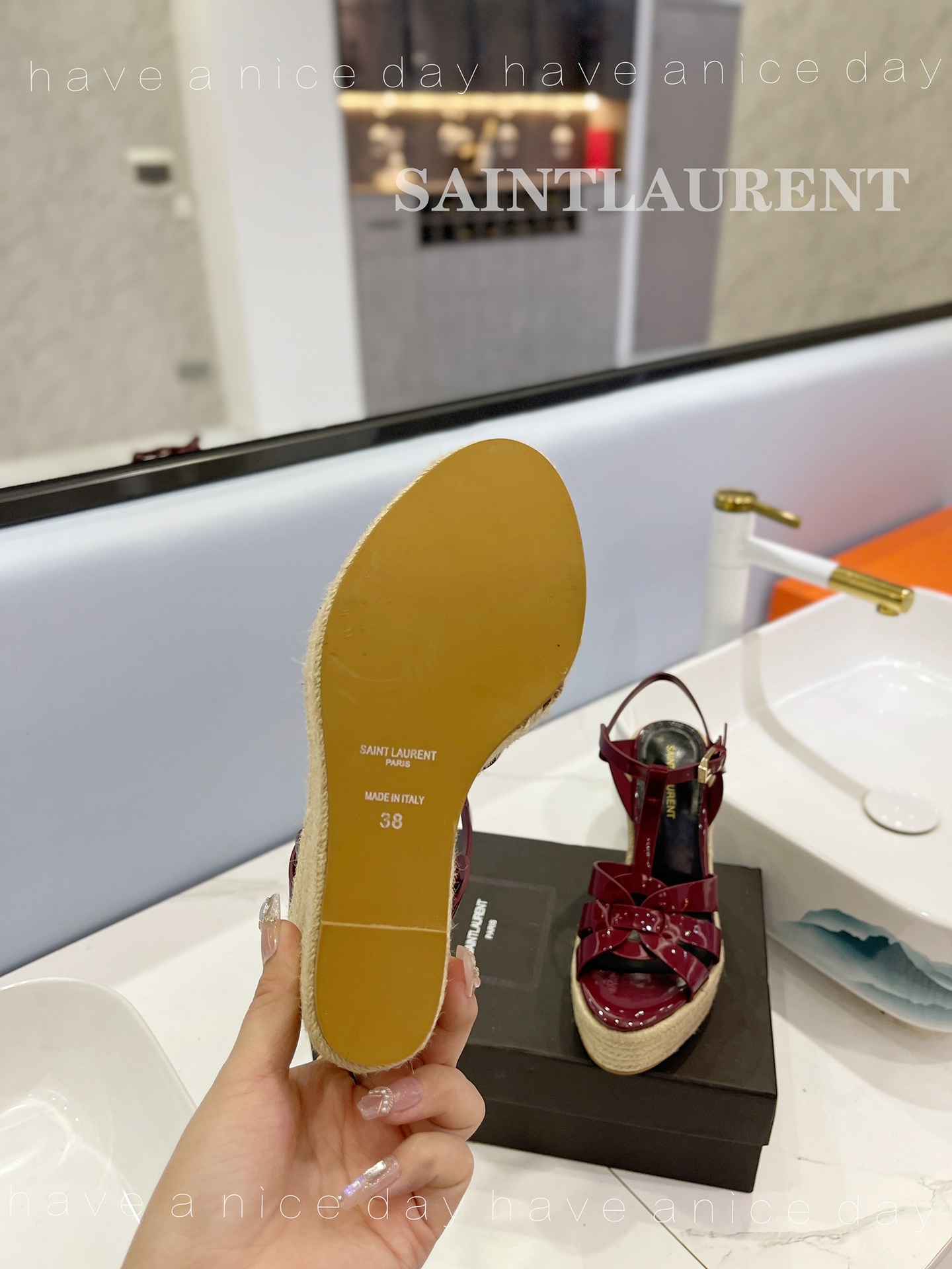 Sa1nt Lau*nt Tribute Espadrilles In Patent Burgundy For Women