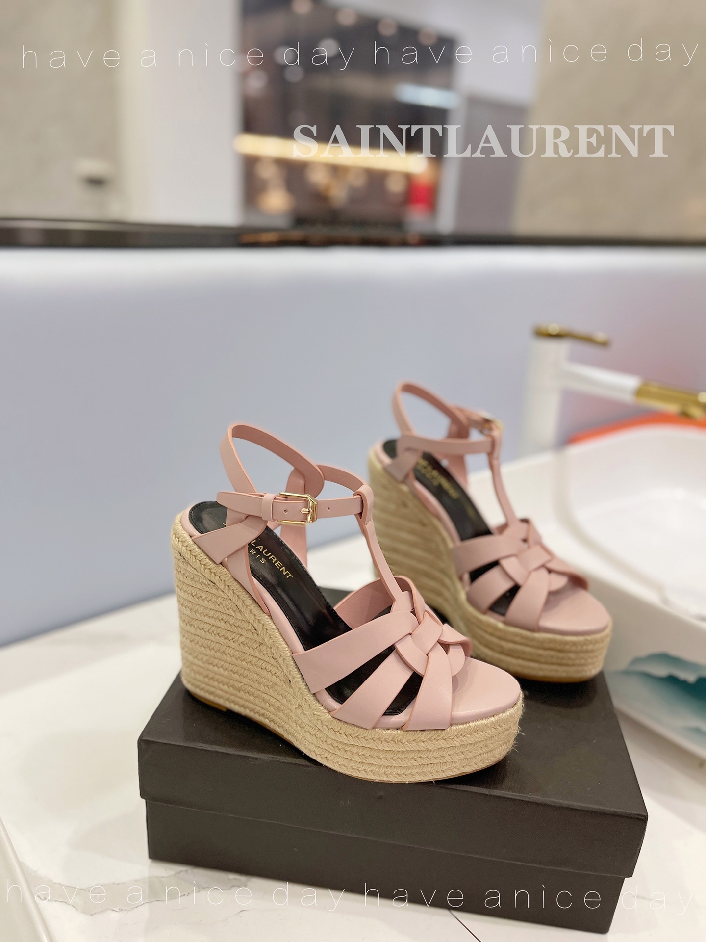 Sa1nt Lau*nt Tribute Espadrilles In Smooth Light Pink For Women