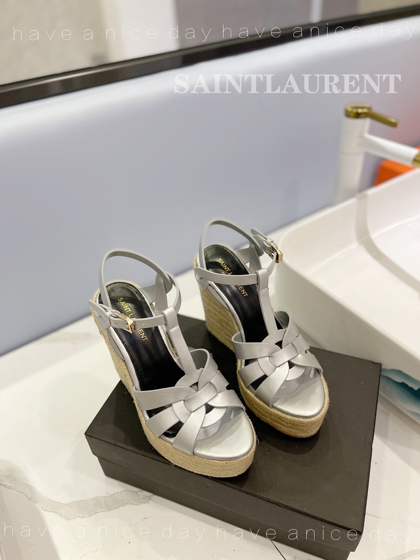 Sa1nt Lau*nt Tribute Espadrilles In Smooth Silver For Women