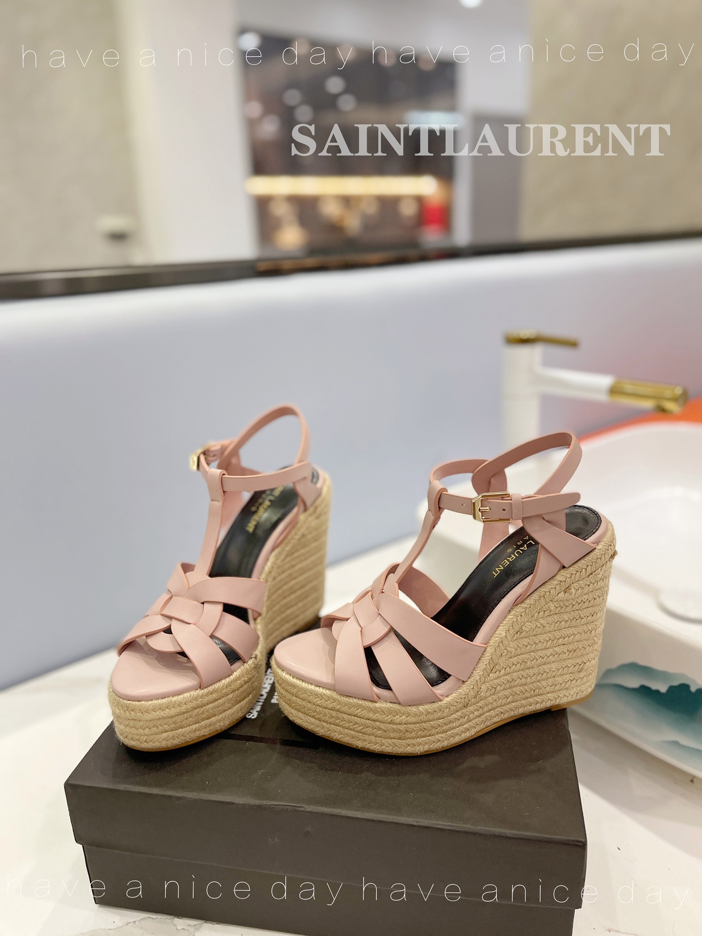 Sa1nt Lau*nt Tribute Espadrilles In Smooth Light Pink For Women