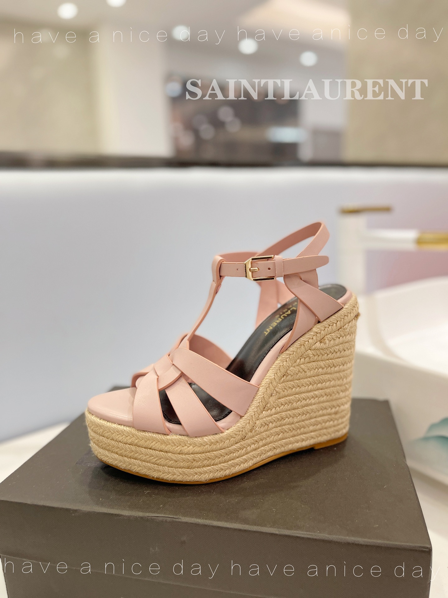 Sa1nt Lau*nt Tribute Espadrilles In Smooth Light Pink For Women