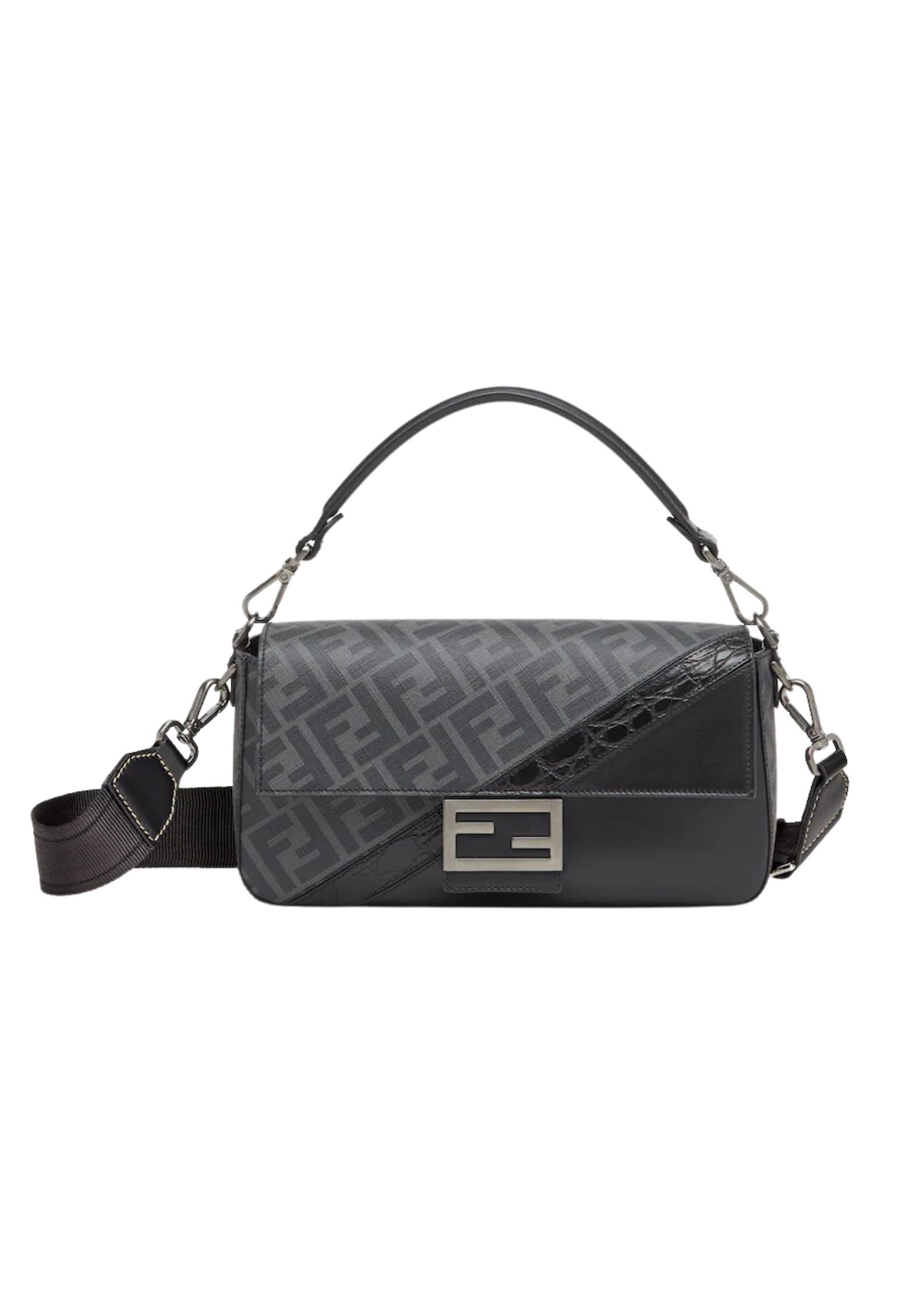 F**di Baguette FF Fabric And Exotic Bag Black For Women 10.5 in/27cm 7VA572ALWIF1DYM