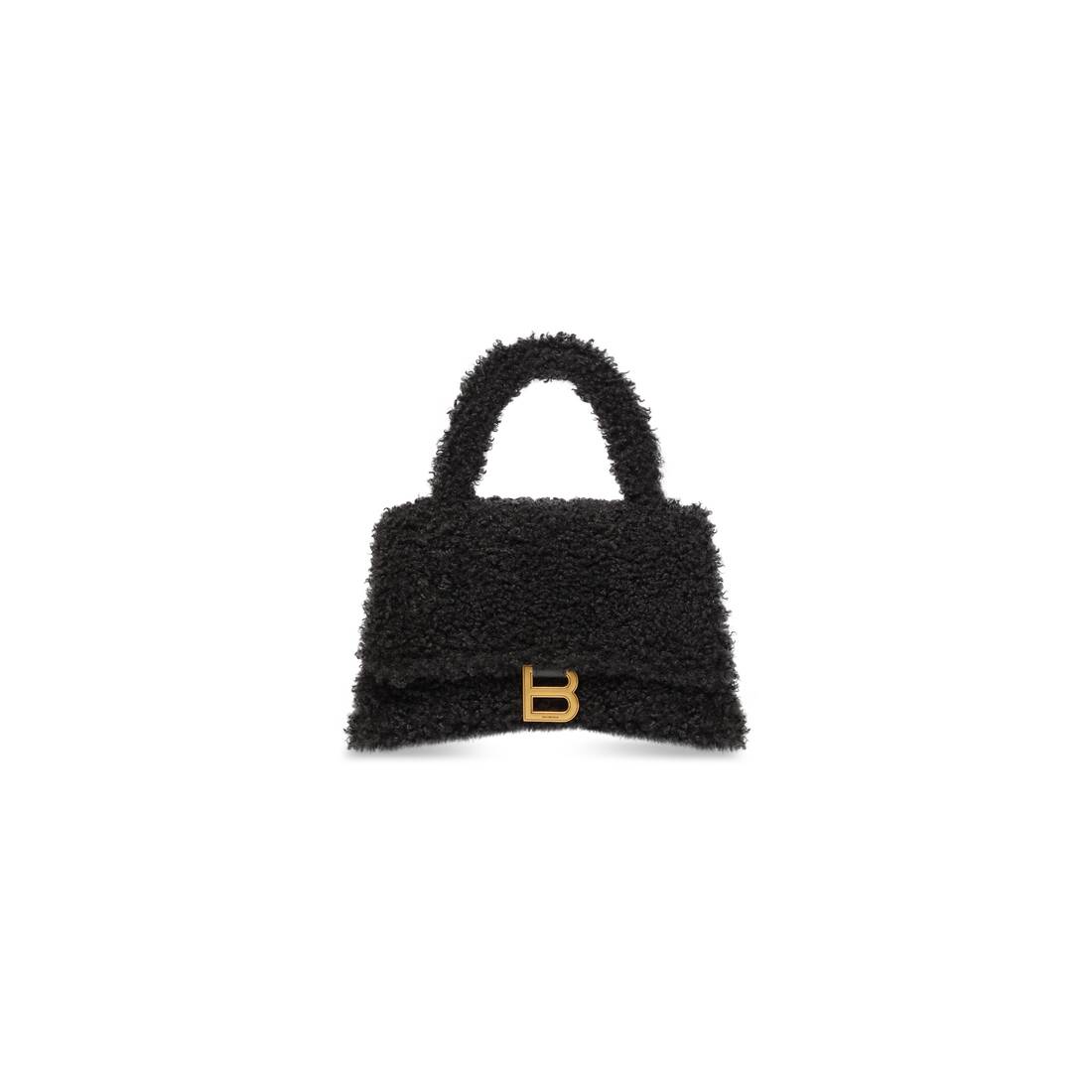 Ba1en*iaga Furry Hourglass Small Handbag With Strap In Black For Women 9.4in/24cm 676365210FU1000