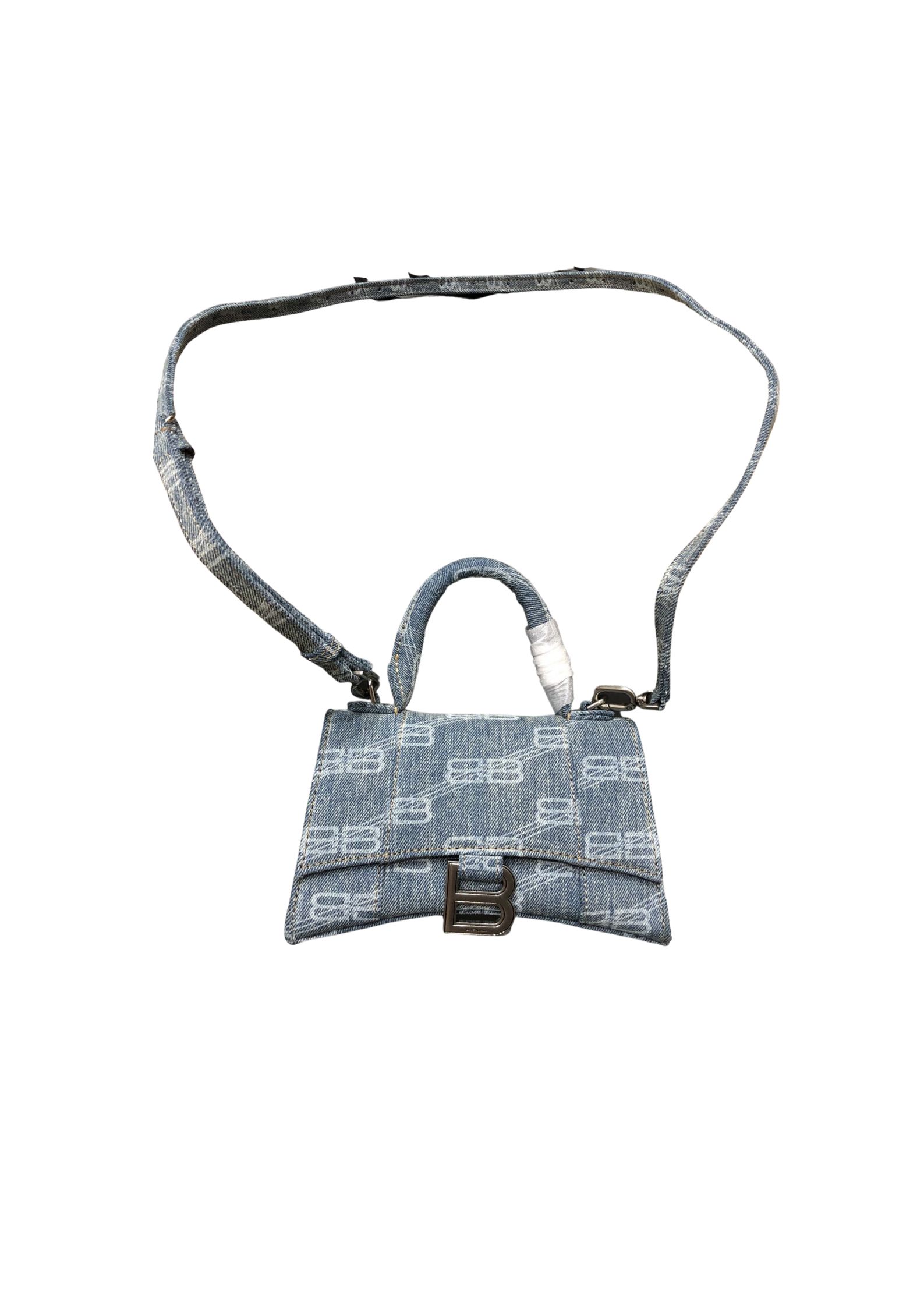 Ba1en*iaga Hourglass XS Handbag Bb Monogram Bleached Denim In Blue For Women 7in/19cm