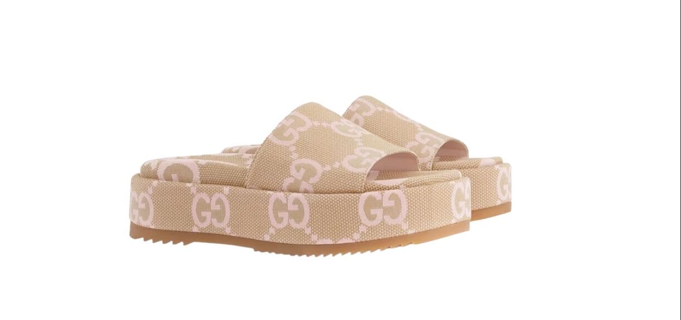 Gvc*1 Jumbo Gg Platform Slide Sandal Beige For Women 730043 UKO00 8805