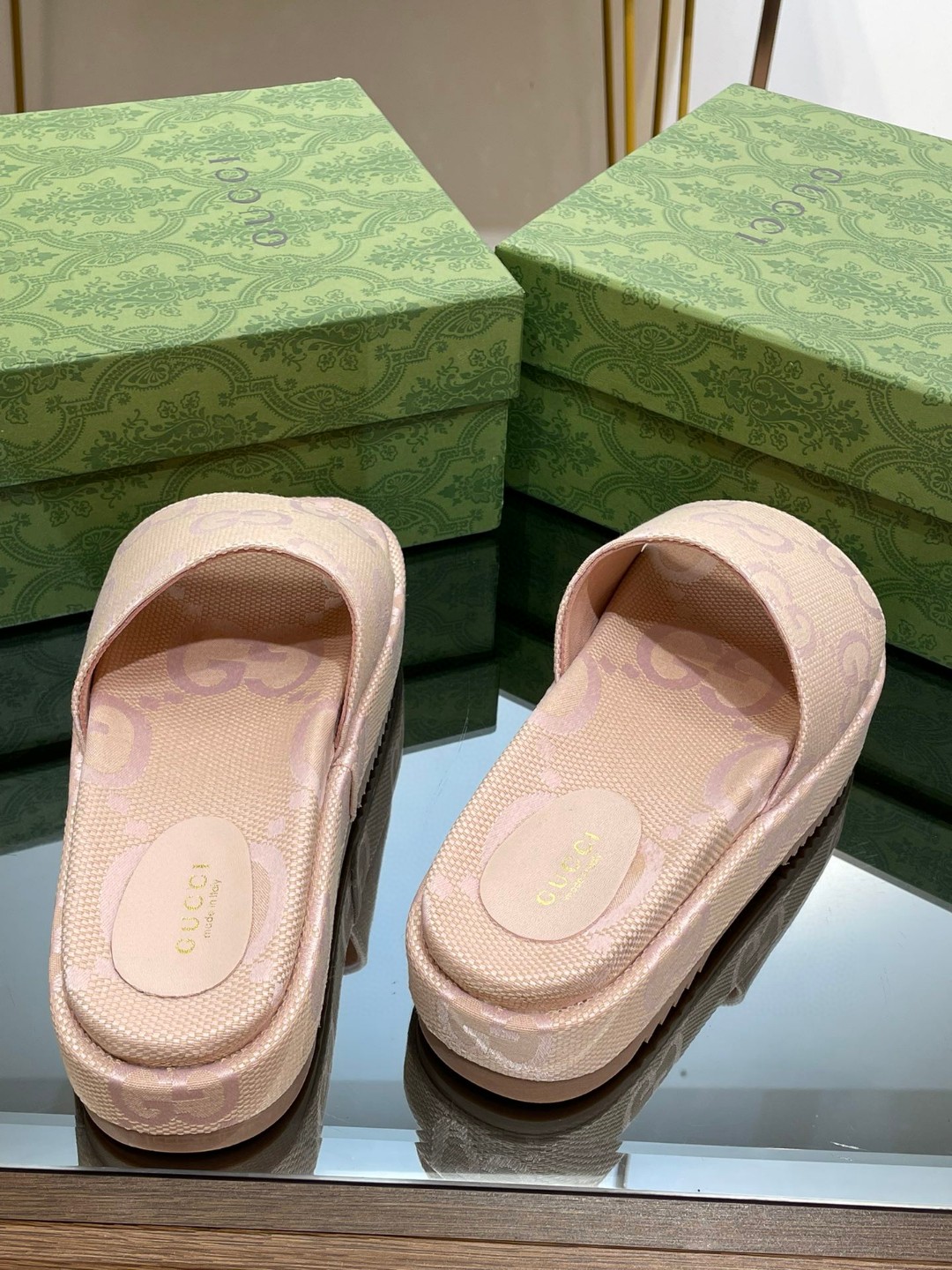 Gvc*1 Jumbo Gg Platform Slide Sandal Beige For Women 730043 UKO00 8805