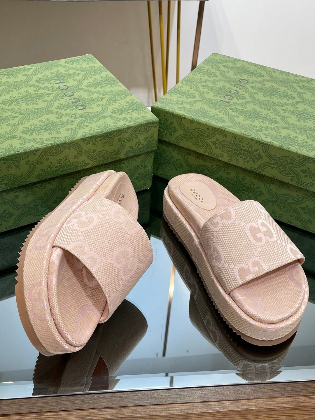 Gvc*1 Jumbo Gg Platform Slide Sandal Beige For Women 730043 UKO00 8805