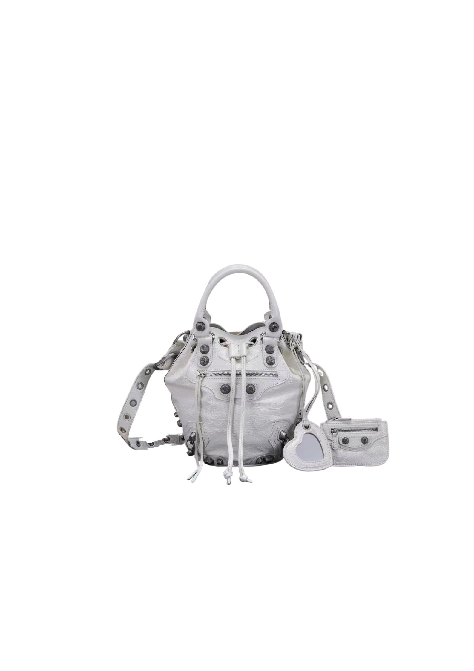 Ba1en*iaga Le Cagole Small Bucket Bag In White/Black/Purple For Women 11.8in/30 cm