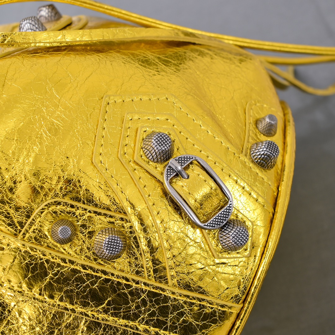 Ba1en*iaga Le Cagole Xs Bucket Bag Metallized With Rhinestones In Gold Tone/Sliver Tone/Grey For Women 7.8in/20 cm