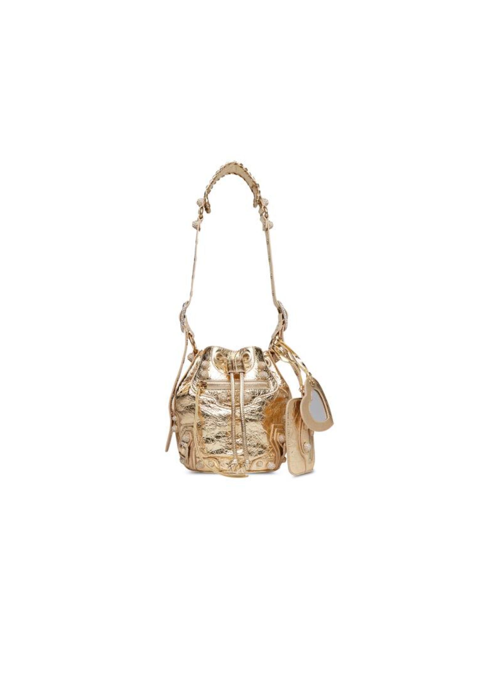 Ba1en*iaga Le Cagole Xs Bucket Bag Metallized With Rhinestones In Gold Tone For Women 7.8in/20 cm 702431210D48006