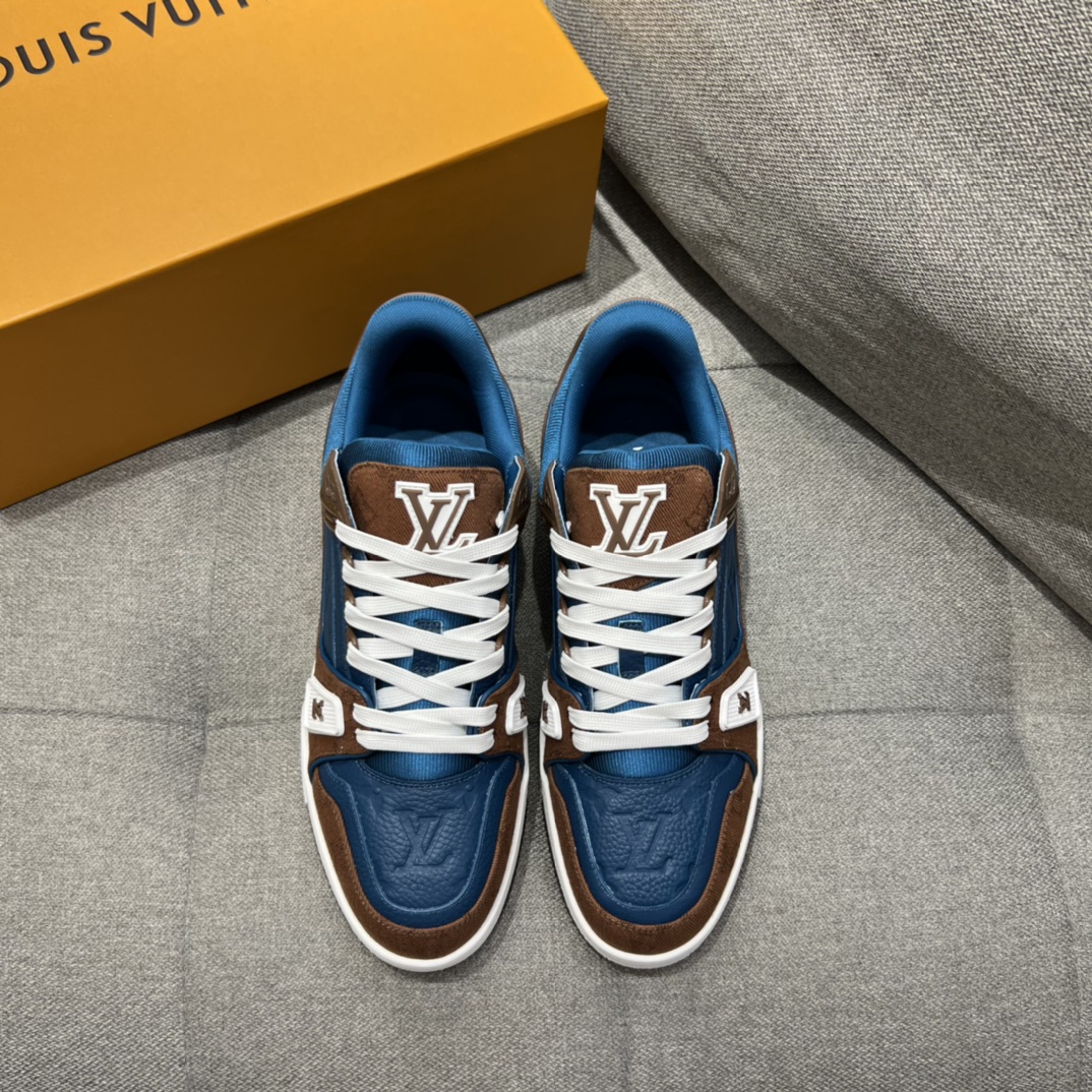 L0vis Vvtt0n LV Trainer Sneaker Brown And Dark Blue For Men