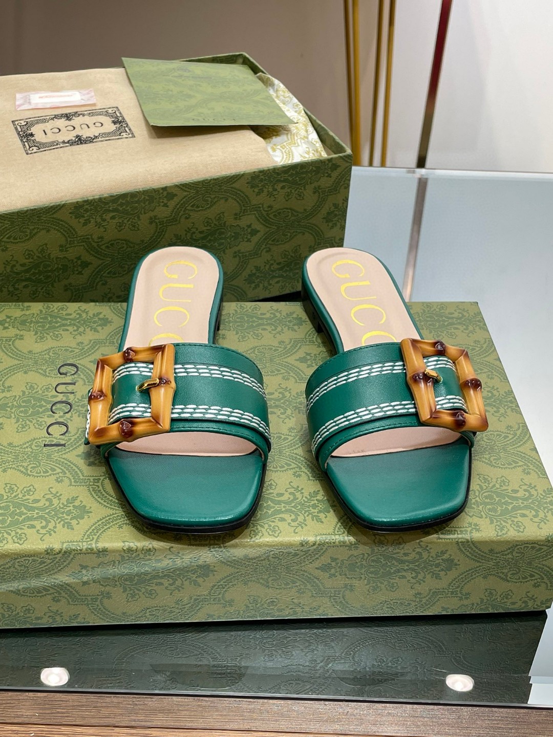 Gvc*1 Slide Sandal With Bamboo Buckle Green For Women 724837 C9D00 3120