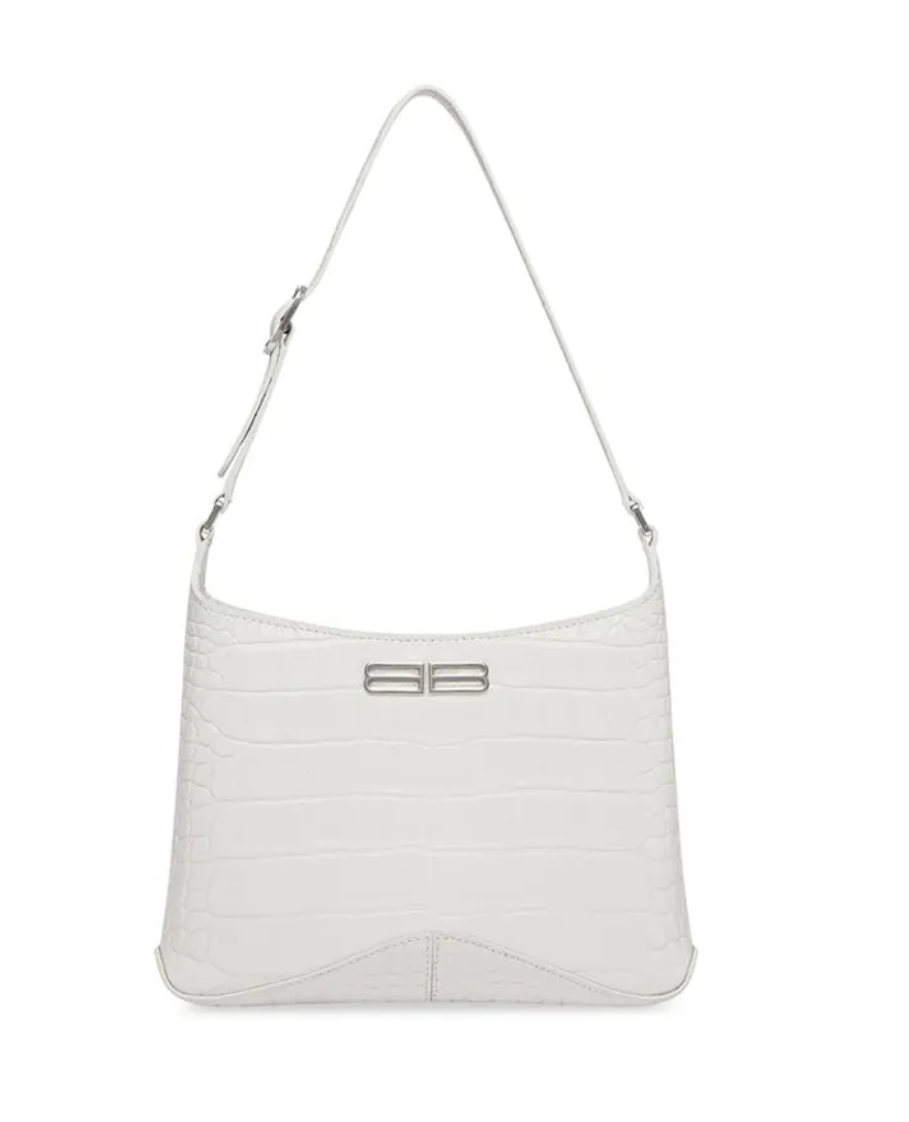 Ba1en*iaga Small Hobo Bag Embossed White For Women 9in/23 cm