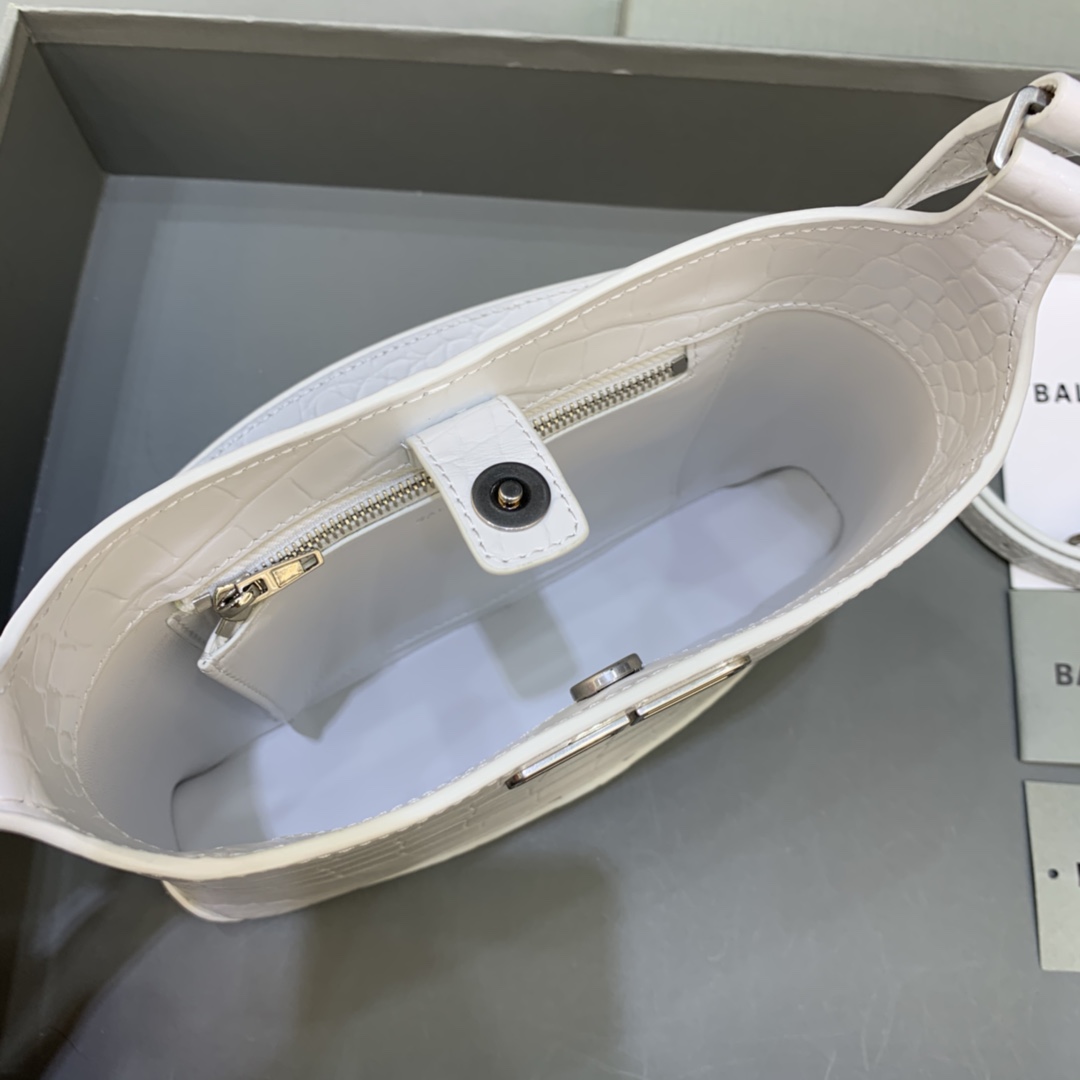 Ba1en*iaga Small Hobo Bag Embossed White For Women 9in/23 cm