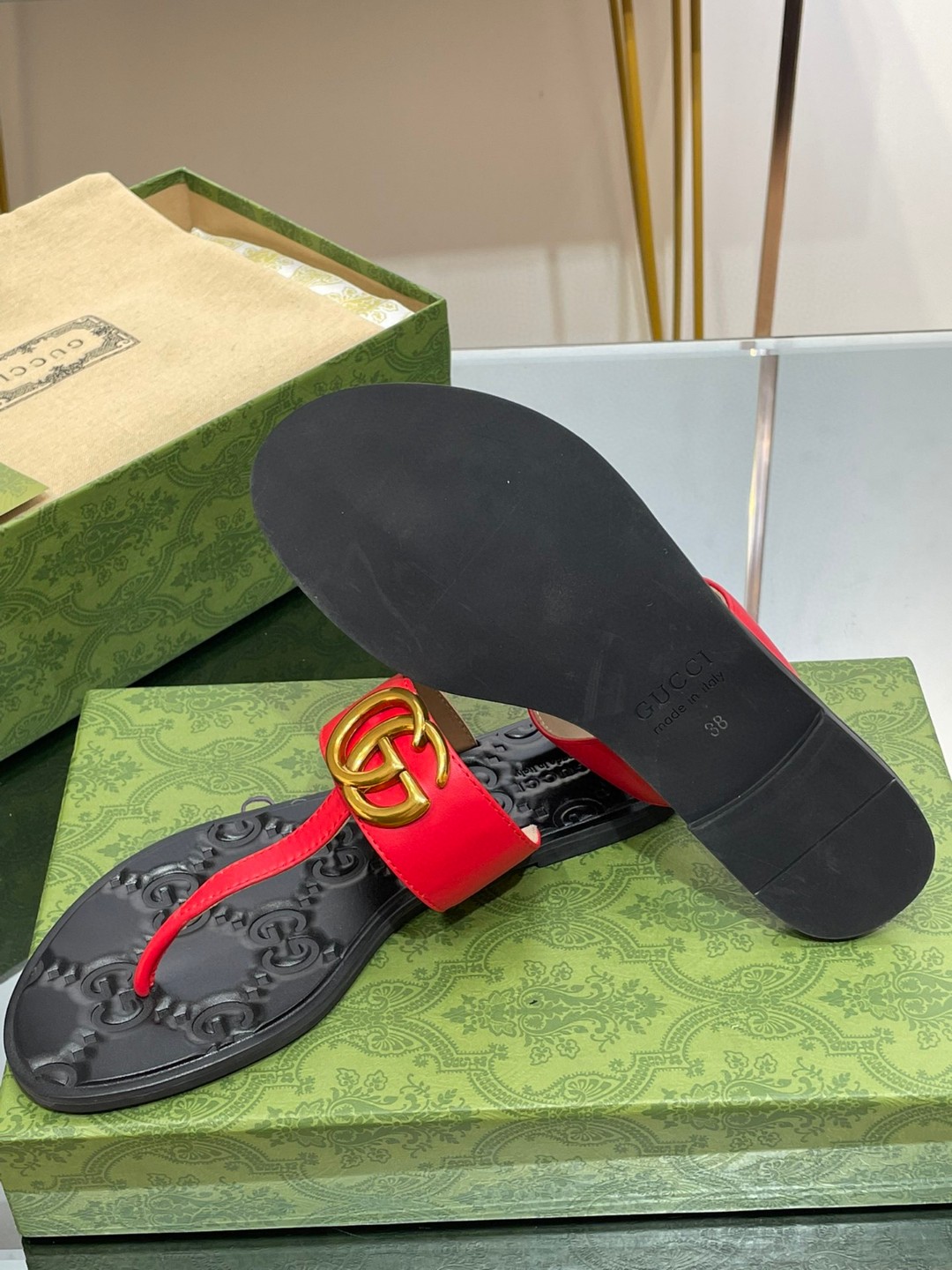 Gvc*1 Thong Sandal With Double G Red For Women ‎