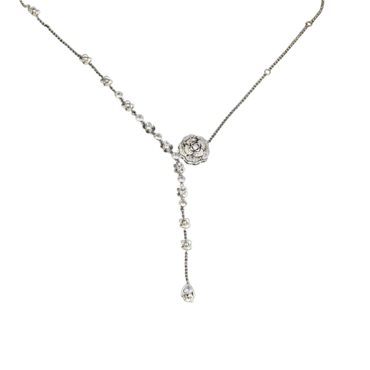 Ch**el Hollow Camellia Necklace Silver For Women