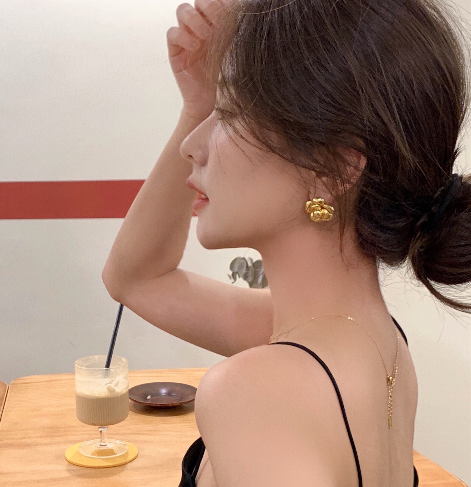 Ch**el Camellia Stud Earrings Gold For Women