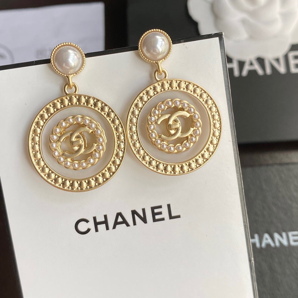 Ch**el Concentric Circles Earrings Gold Tone For Women