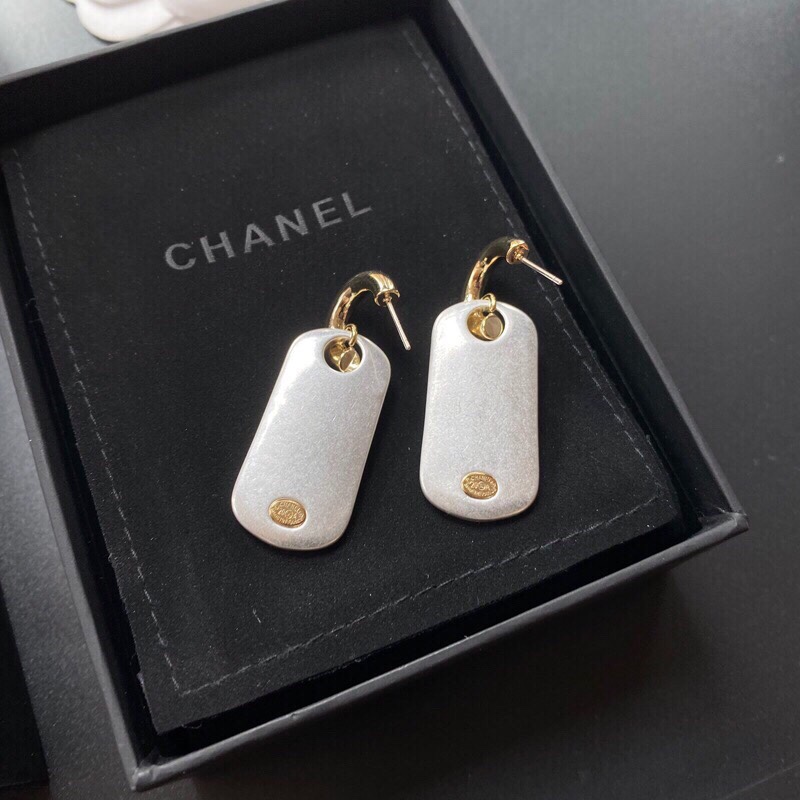 Ch**el Dangling Big Tag Earrings Gold Tone For Women