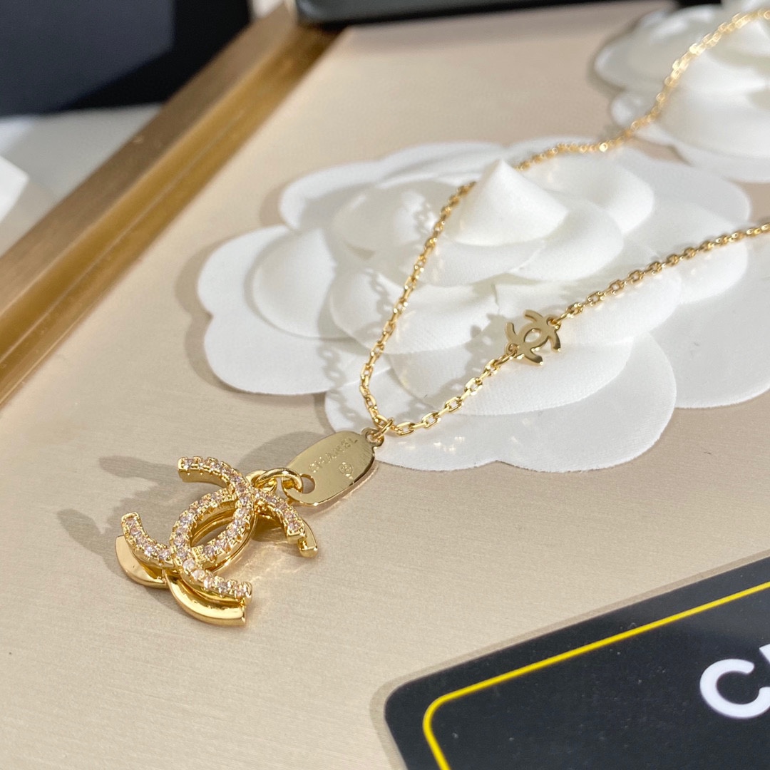 Ch**el Double C Necklace Gold For Women