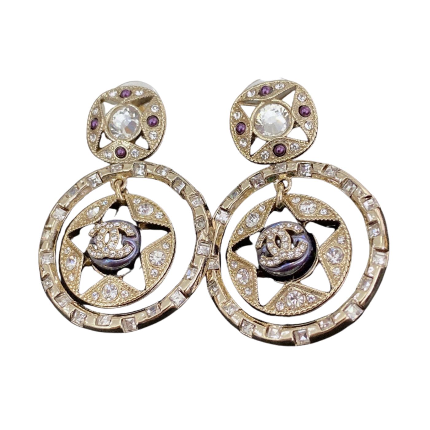 Ch**el Double C Round Earrings Gold For Women