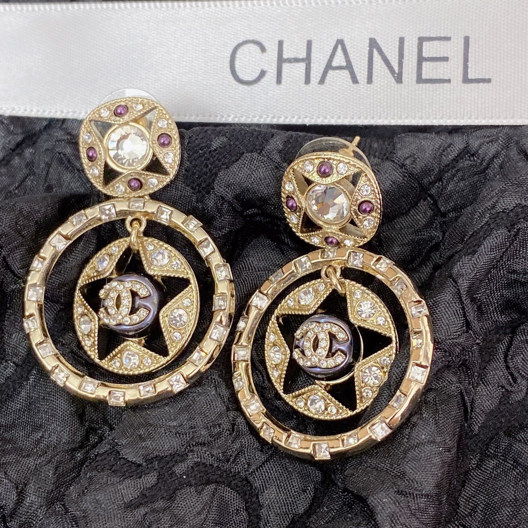 Ch**el Double C Round Earrings Gold For Women