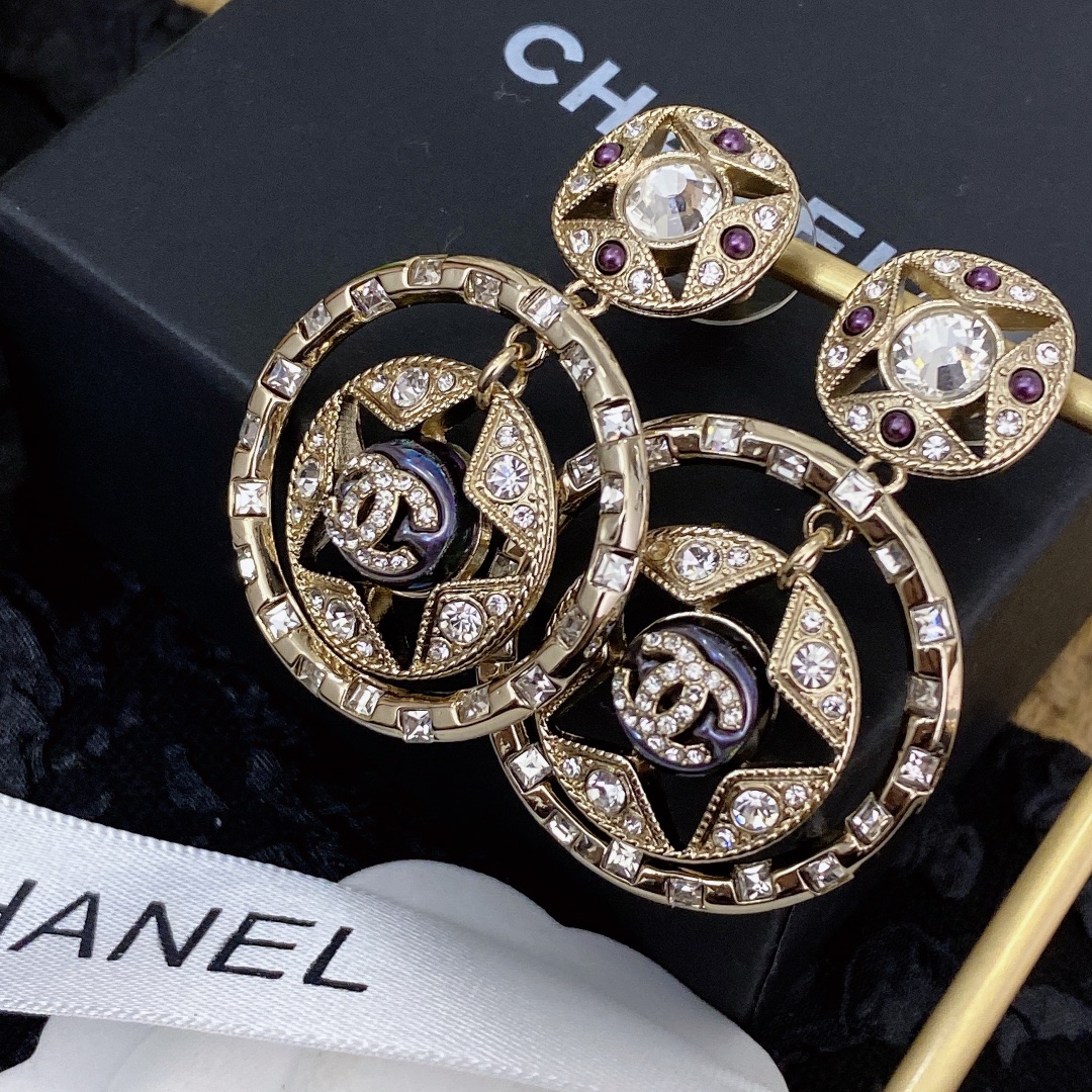 Ch**el Double C Round Earrings Gold For Women