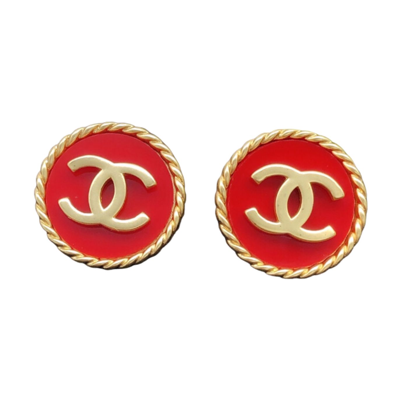 Ch**el Double C Round Earrings Red For Women