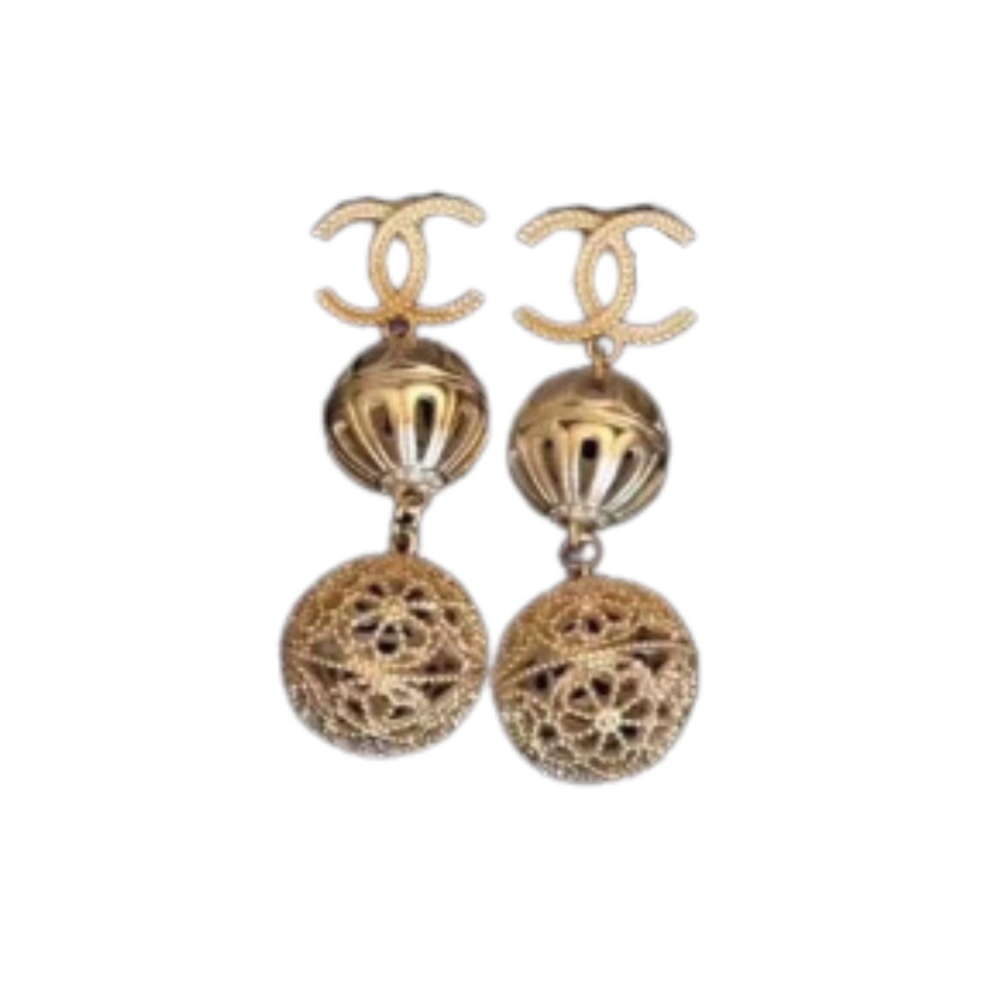 Ch**el Douple Sphere Earrings Gold Tone For Women