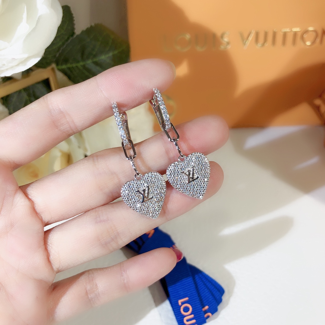 L0vis Vvtt0n Engraving LV Signature Twinkle Earrings Silver Tone For Women