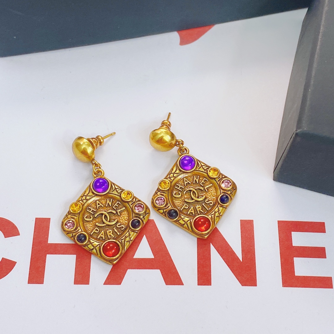 Ch**el Glass Earrings Gold For Women