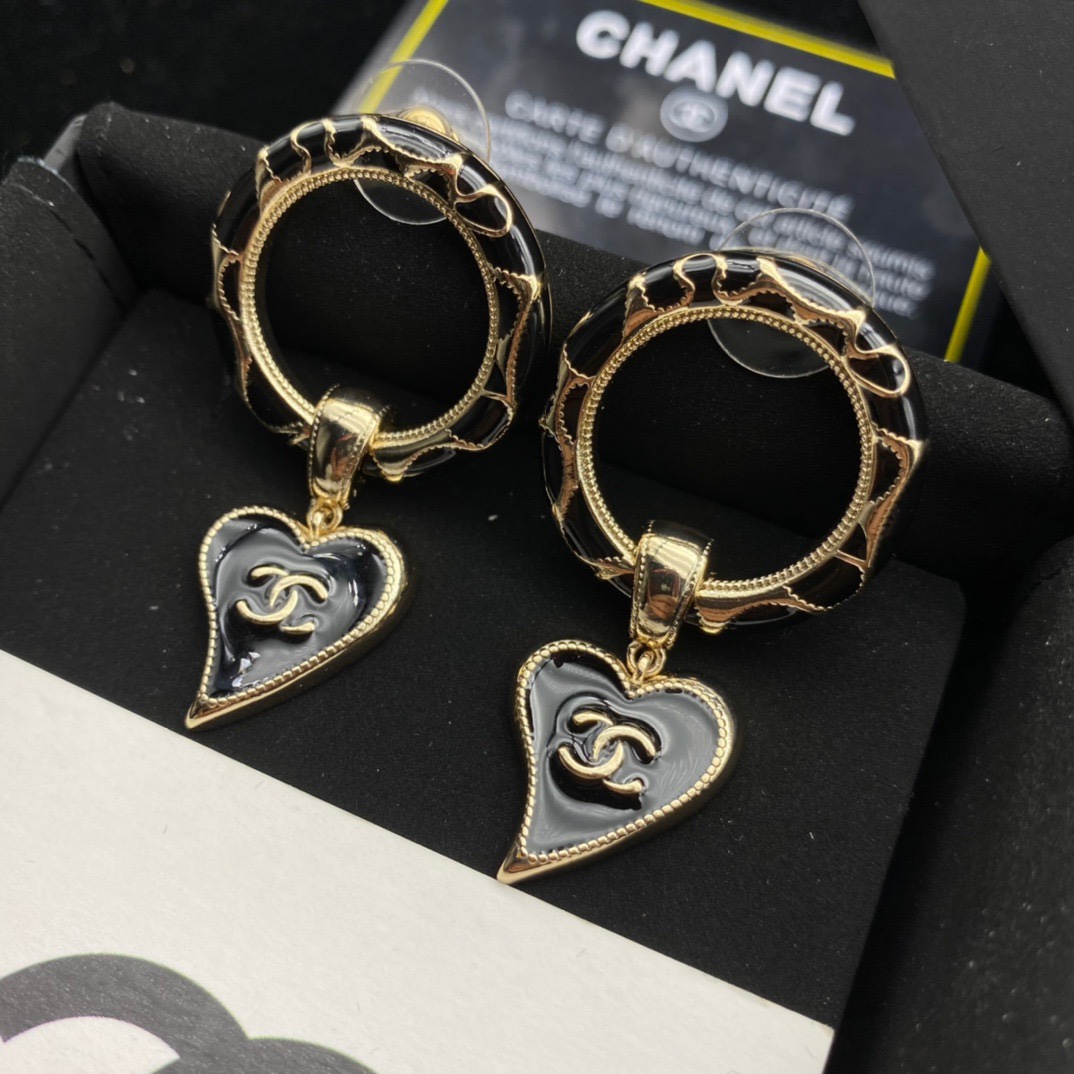Ch**el Heart Earrings Black For Women